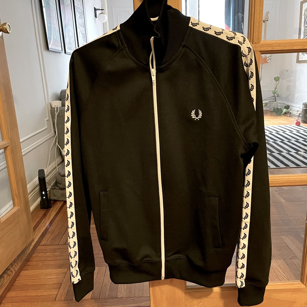 Fred Perry Mens Black Taped Track Jacket, Size Small